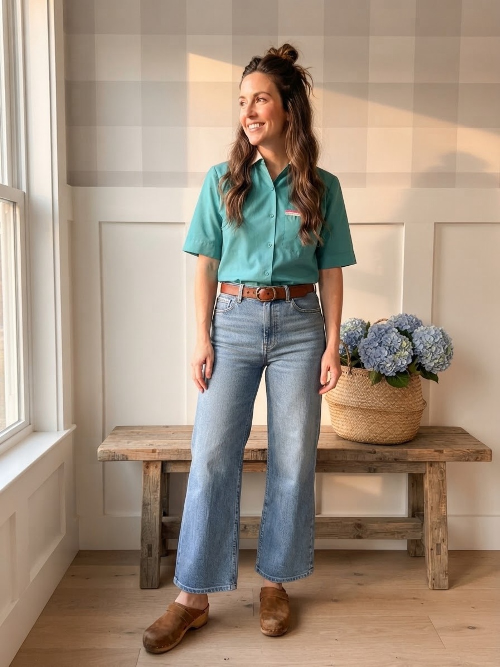 Diane Von Furstenberg Turquoise Short-Sleeve Button-Up Shirt